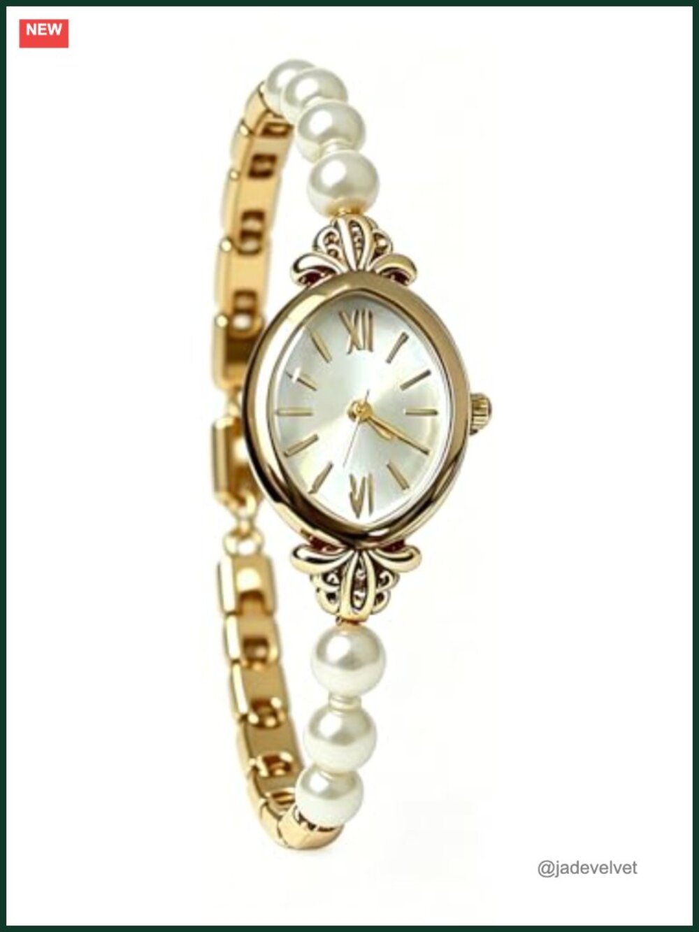 Women's Vintage Oval Pearl Bracelet Watch Roman Numeral Quartz